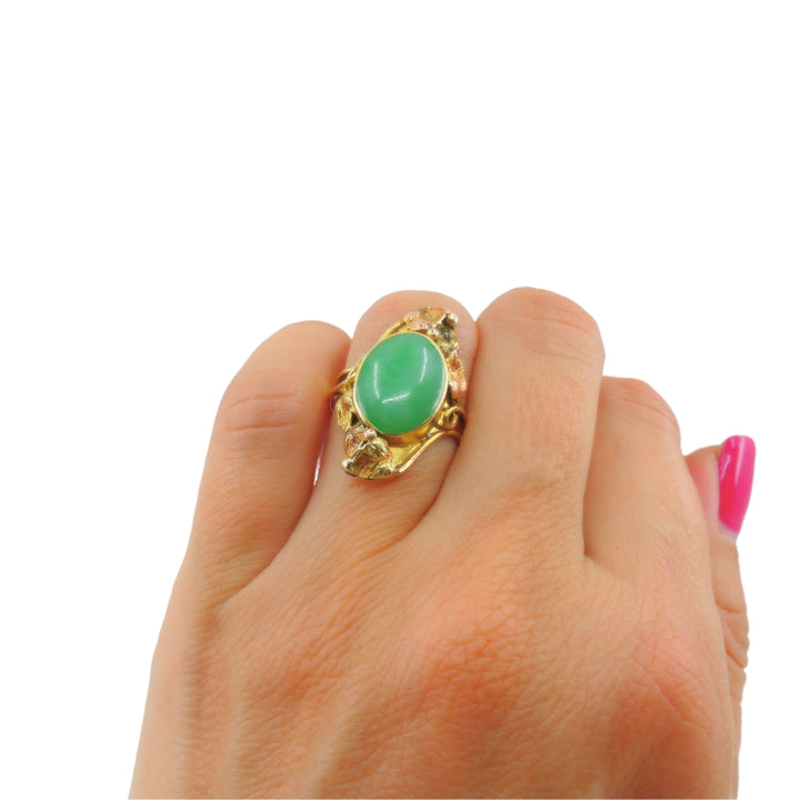 Floral Design Jade Ring Antique 14k Gold