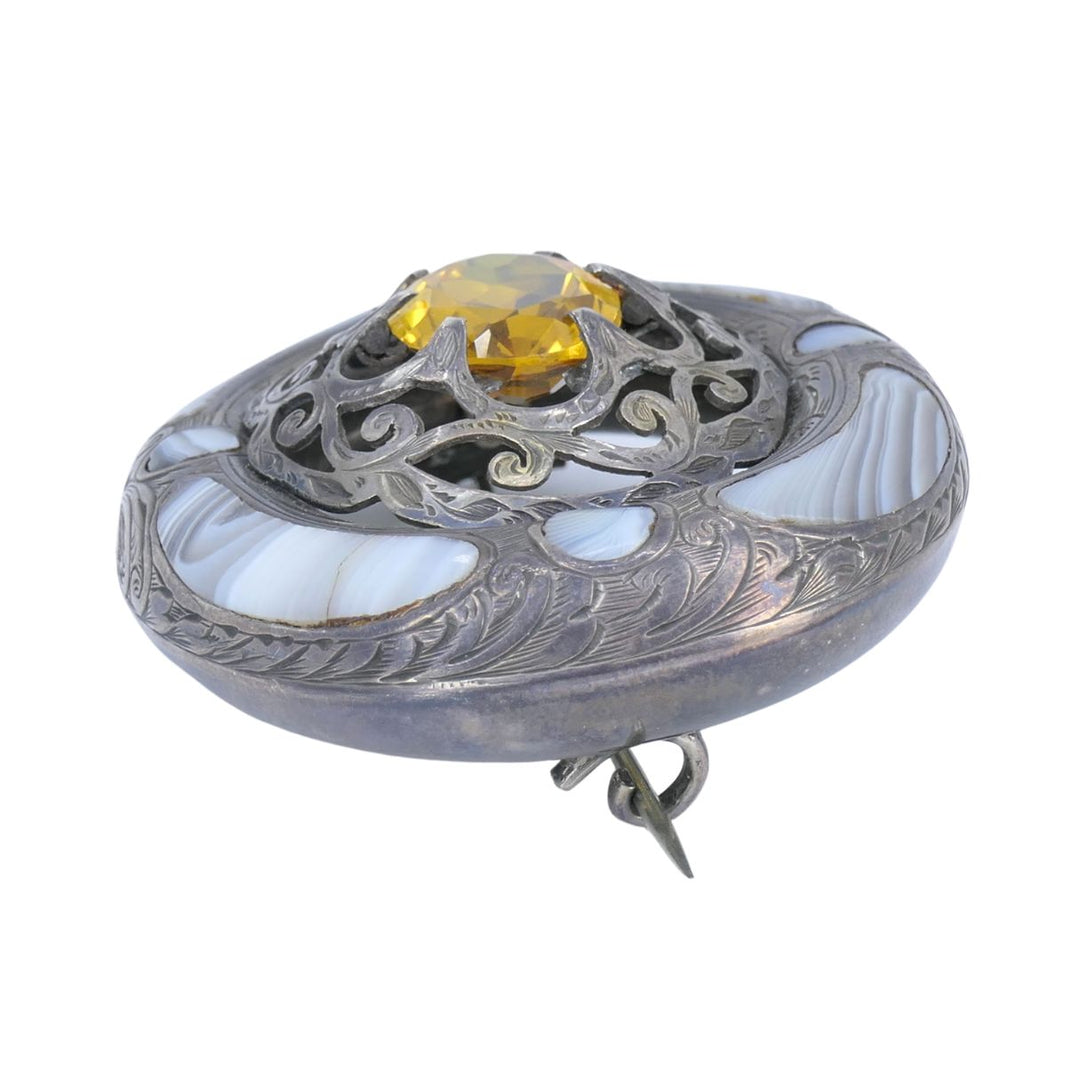 Antique Victorian Sterling Silver Agate Brooch Pendant