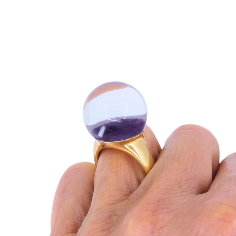 Vhernier Re Sole Gold Ring Purple Sugilite Rock Crystal Estate Jewelry Italy