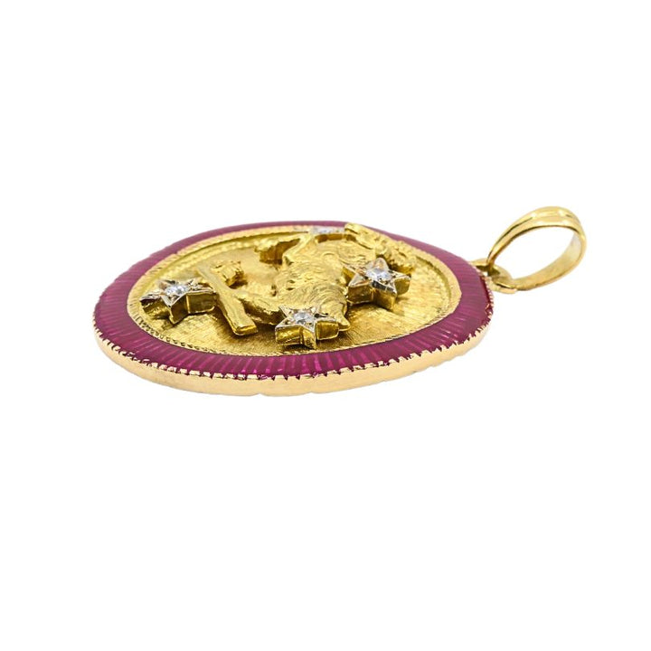 Capricorn Pendant Vintage 18k Gold Enamel Diamond
