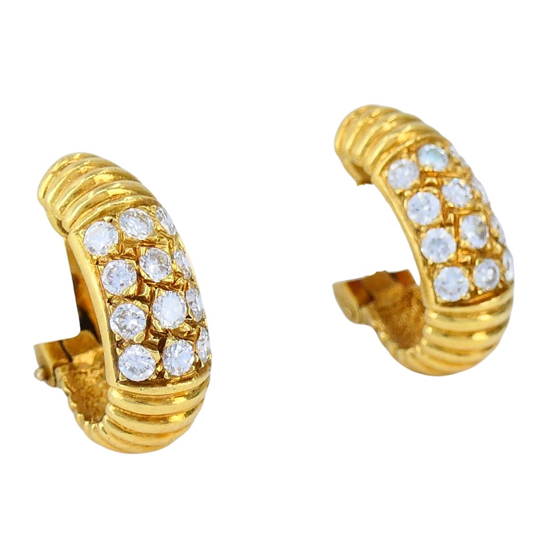 Vintage Van Cleef & Arpels 18k Gold Diamond Huggie Earrings