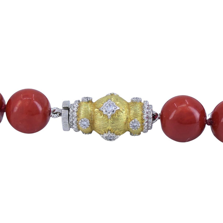 Mario Buccellati 18k Two Tone Gold Diamond Red Coral Bead Necklace 1960s