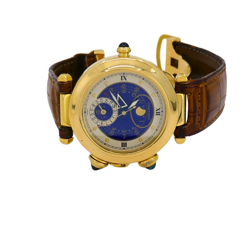 Cartier Pasha Alarm Moonphase Wristwatch 18k Gold c. 1987