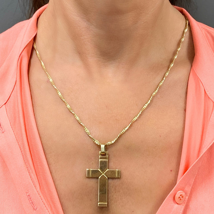 Vintage 14k Gold Cross Pendant Necklace Twisted Chain