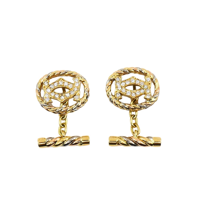 Cartier C de Cartier Diamond Cufflinks Tri-Tone 18k Gold