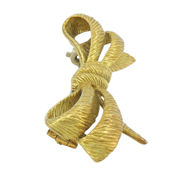 Vintage Van Cleef & Arpels French 18k Yellow Gold Textured Bow Brooch