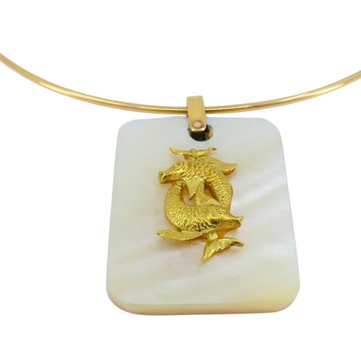 Vintage Pisces Pendant 18k Gold MOP 14k Gold Collar Necklace