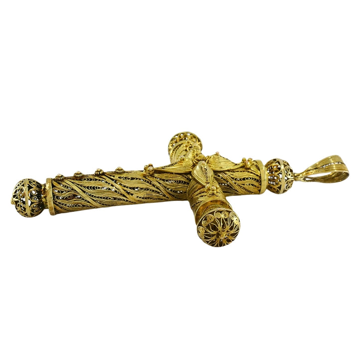 Antique 10k Gold Filigree Cross Pendant Cannetille Design