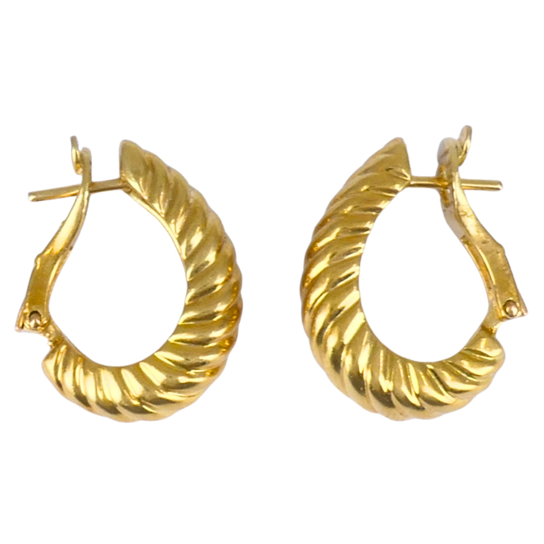 Boucheron Paris 18k Yellow Gold Hoop Earrings, Vintage Ribbed Hoop Earrings