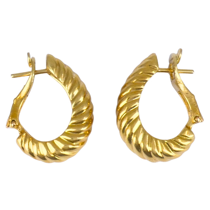 Boucheron Paris 18k Yellow Gold Hoop Earrings, Vintage Ribbed Hoop Earrings