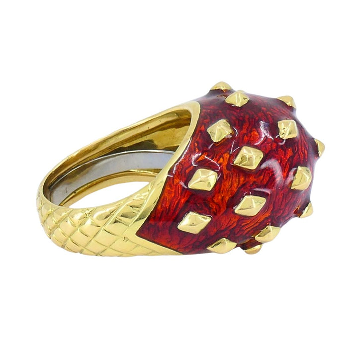 Vintage David Webb 18k Gold Enamel Dome Cocktail Ring