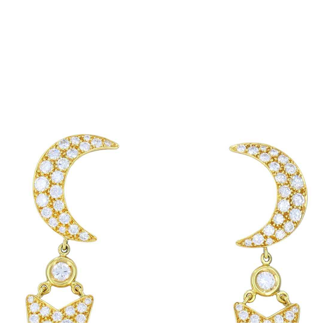Mouawad 18k Gold Diamond Moon Star Celestial Drop Earrings