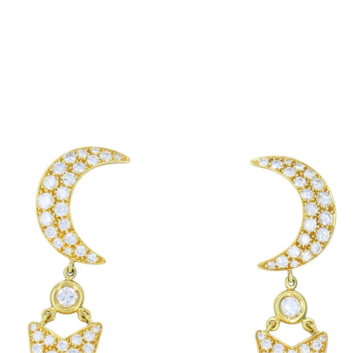 Mouawad 18k Gold Diamond Moon Star Celestial Drop Earrings