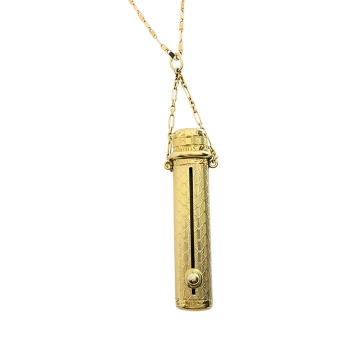 Vintage 14k Gold Lipstick Case Pendant Necklace on 14k Gold Chain