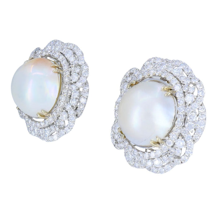 HANA 18K White Gold Mabe Pearl Diamond Drop Earrings