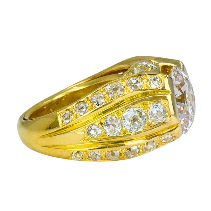 1950s Ring 18k Gold Cocktail Ring Old European Cut Diamond