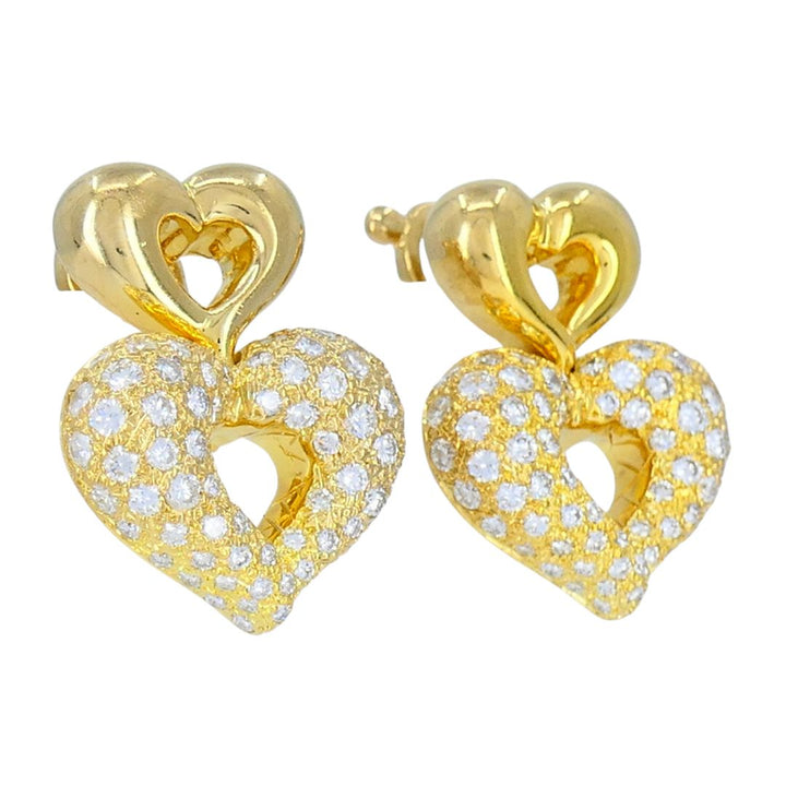 Vintage Van Cleef & Arpels 18k Gold Diamond Double Heart Earrings