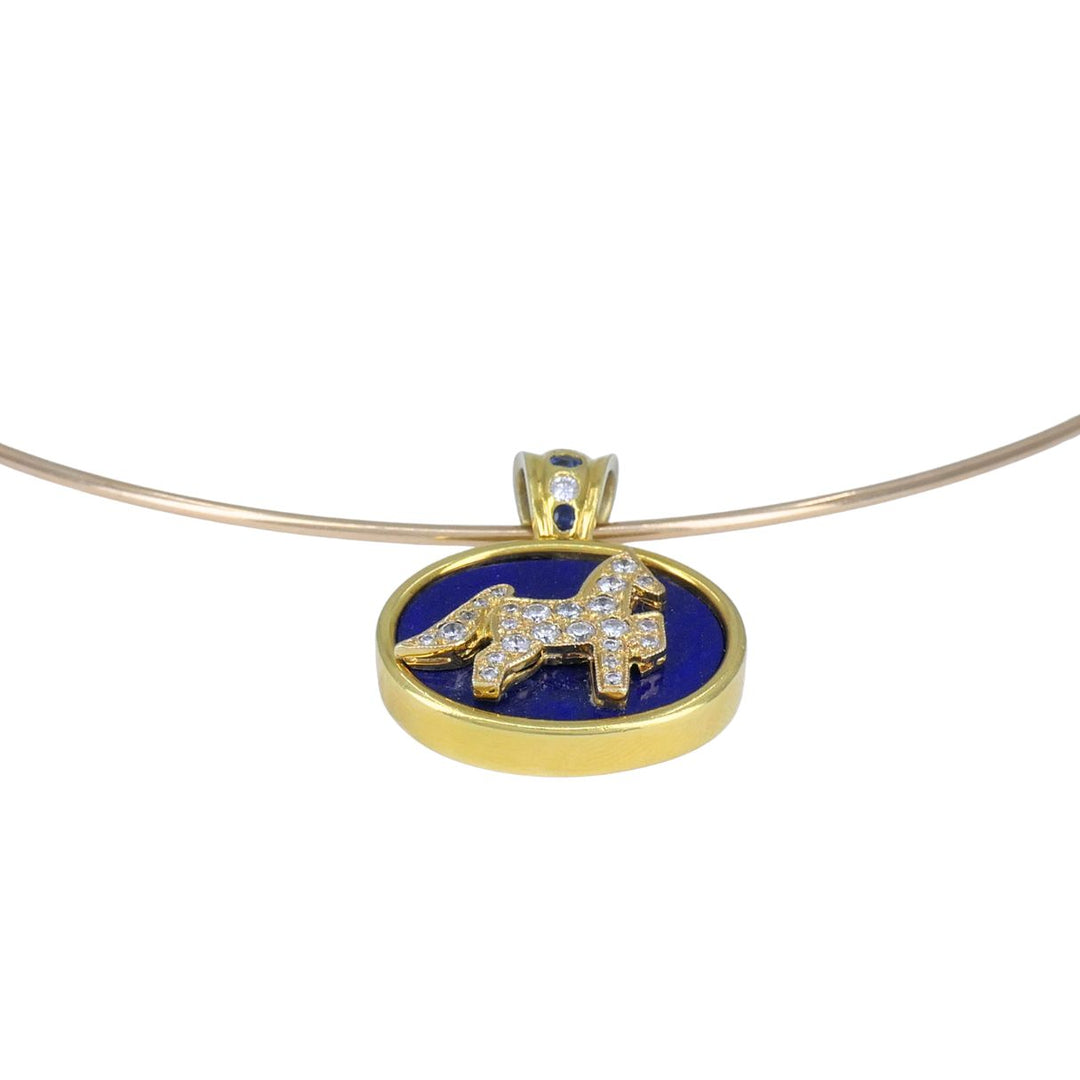Vintage Pendant Torque Choker Necklace 18k 14k Diamond Sapphire Lapis Lazuli