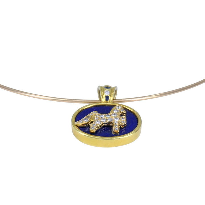Vintage Pendant Torque Choker Necklace 18k 14k Diamond Sapphire Lapis Lazuli