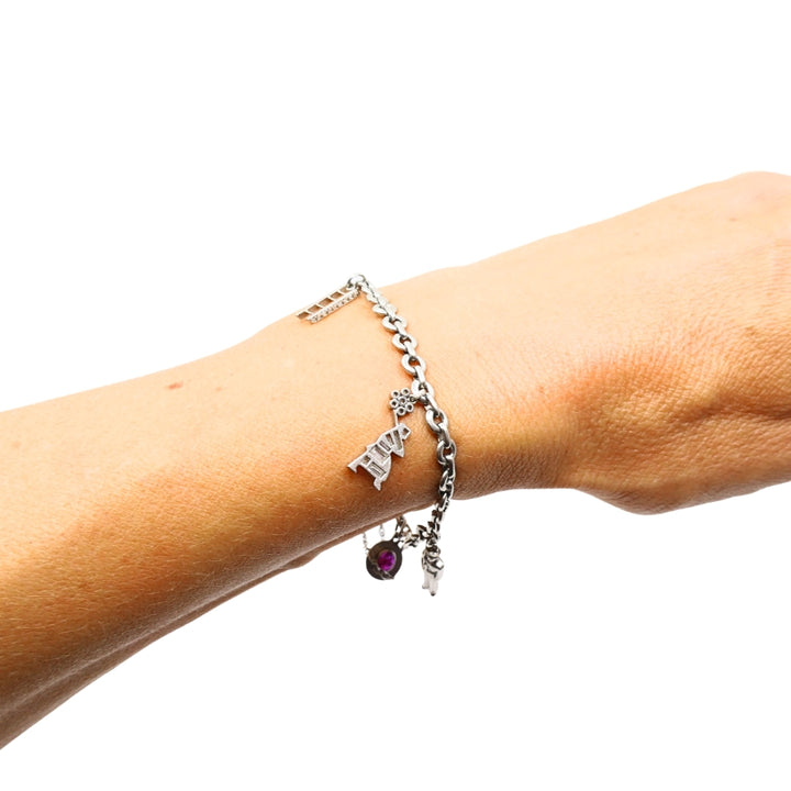 Vintage Platinum Charm Bracelet Diamond Gemstone