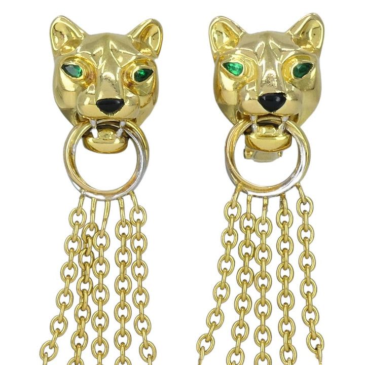 Vintage Panthère de Cartier 18k Gold Diamond Emerald Onyx Earrings