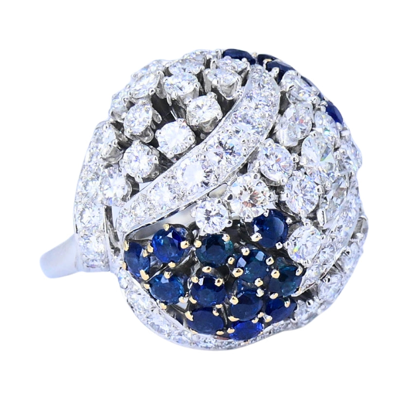 Vintage Dome Ring Ruser Platinum Diamond Sapphire Estate Jewelry