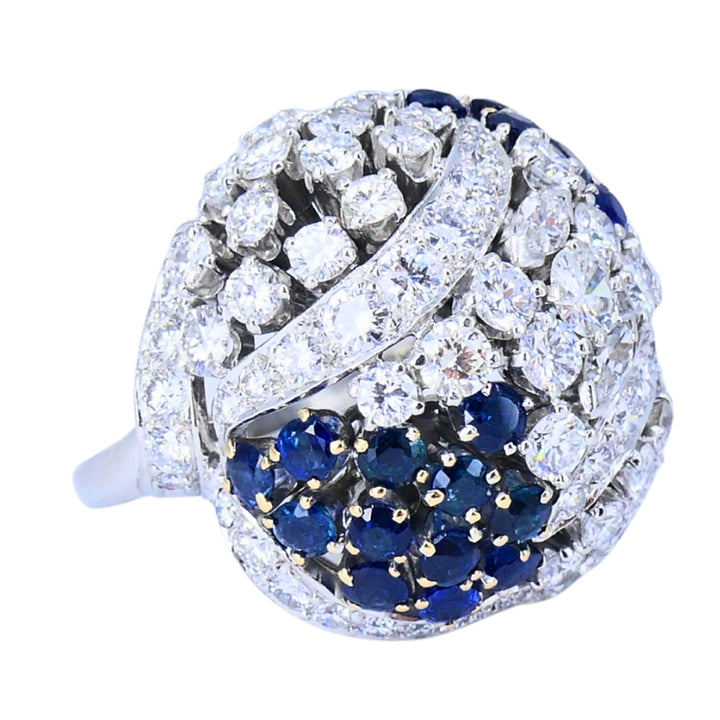 Vintage Dome Ring Ruser Platinum Diamond Sapphire Estate Jewelry