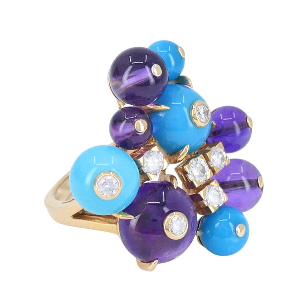 Cartier Délices de Goa 18k Rose Gold Diamond Turquoise Amethyst Ring