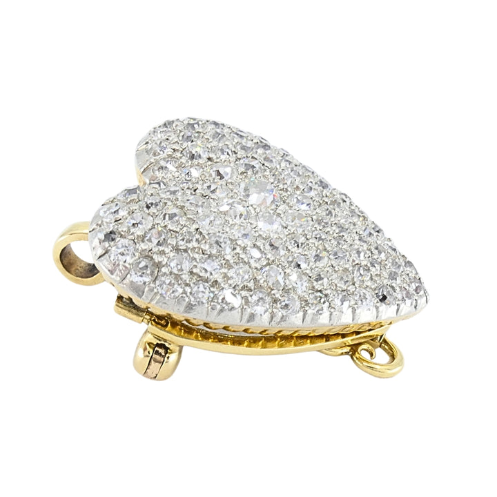 Cartier 18k Gold Platinum Pavé Diamond Heart Brooch-Pendant