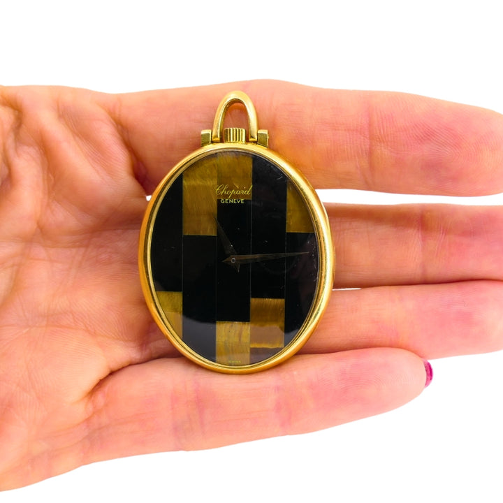 Vintage Chopard Watch 18k Gold Pendant Tiger’s Eye Black Onyx