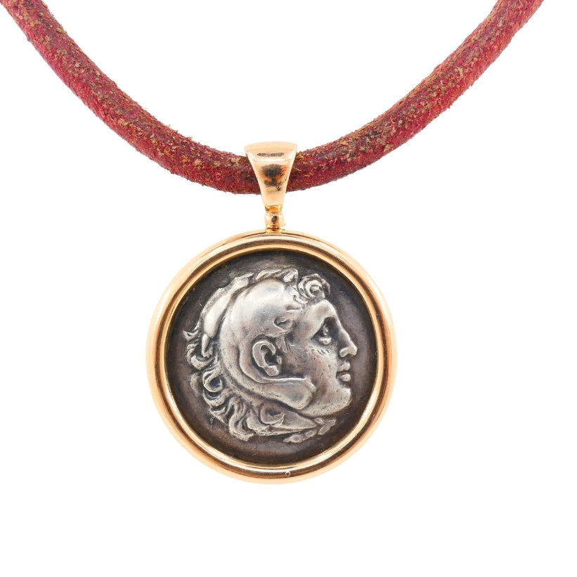 Bvlgari Bulgari Monete Necklace Ancient Roman Coin Gold Leather Cord