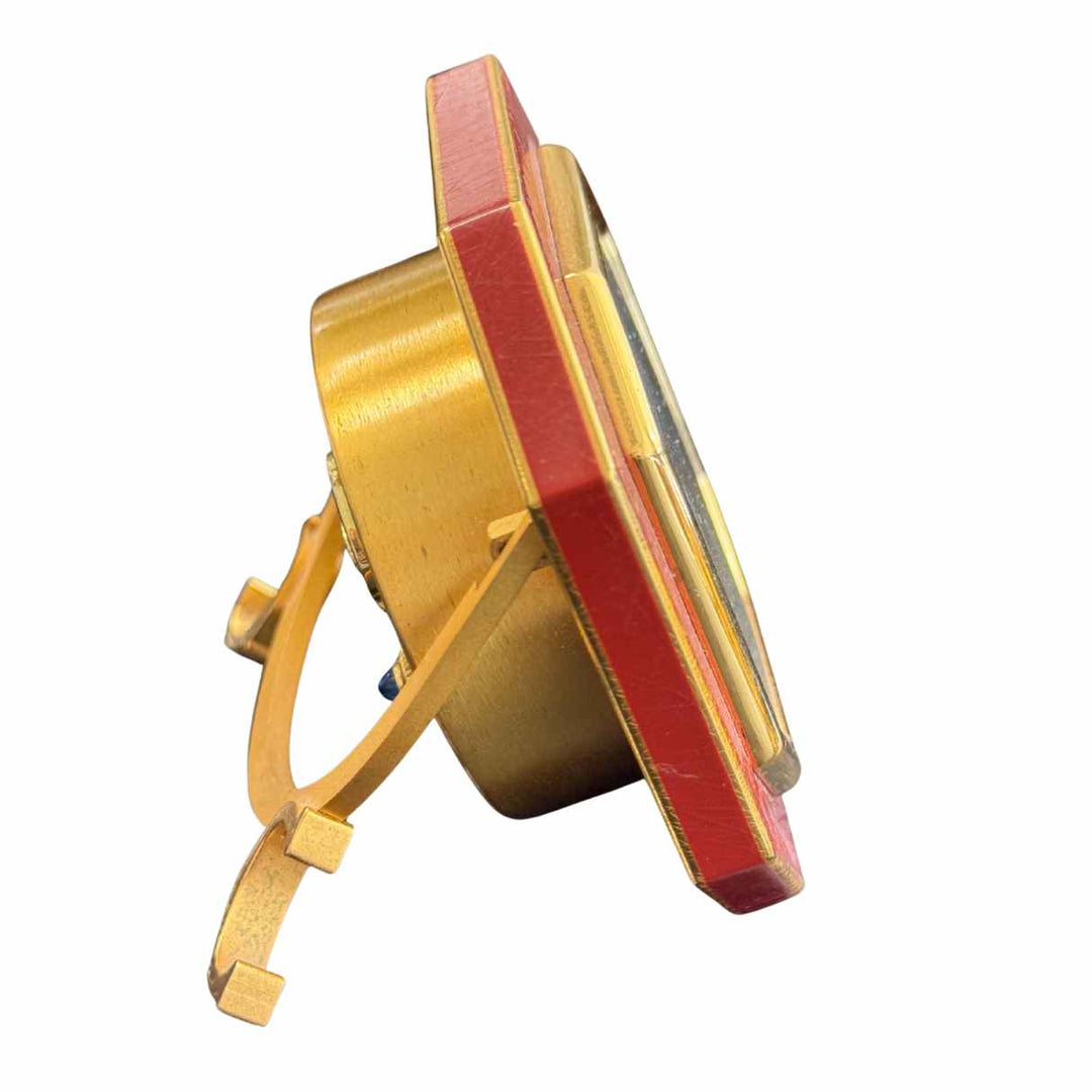 Vintage Cartier Enamel Gold Plated Brass Manual Table Clock