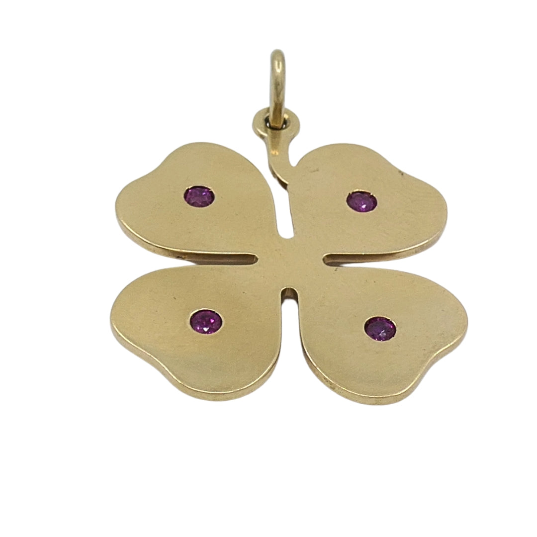 Vintage Tiffany & Co. 14k Gold Ruby Four-Leaf Clover Pendant