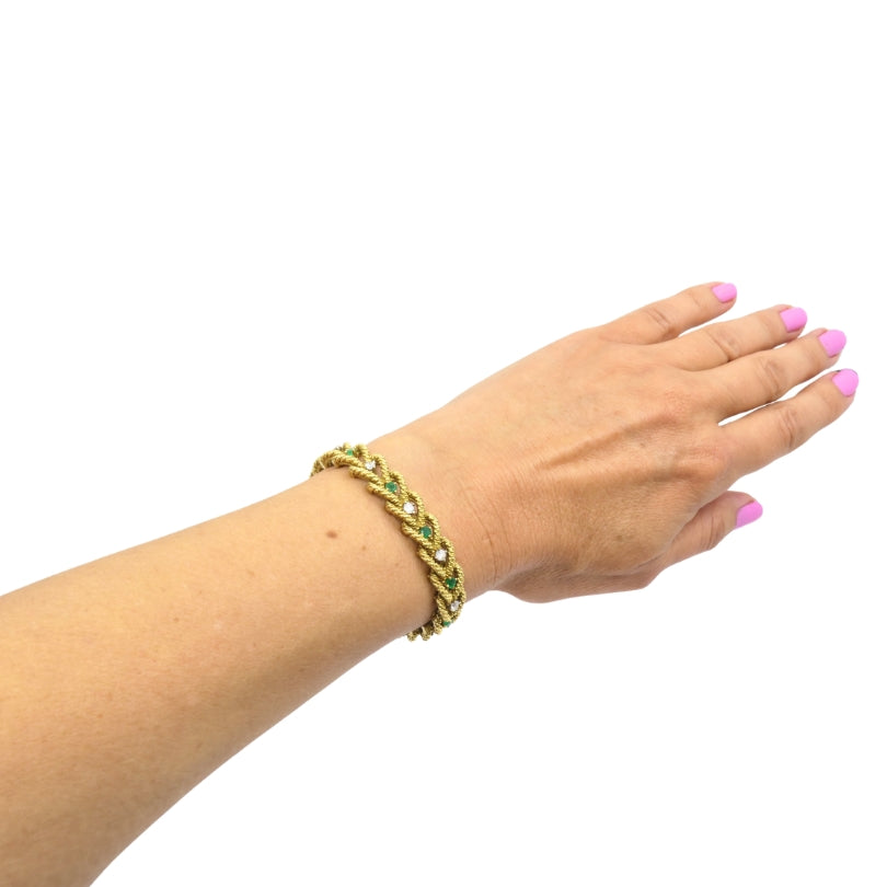 Hammerman Brothers 14k Gold Diamond Emerald Link Bracelet Vintage Estate