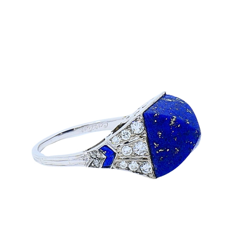 Cartier Art Deco Lapis Lazuli  Diamond Platinum Ring