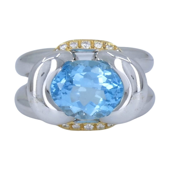Vintage Marina B 18k White & Yellow Gold Aquamarine Diamond Ring