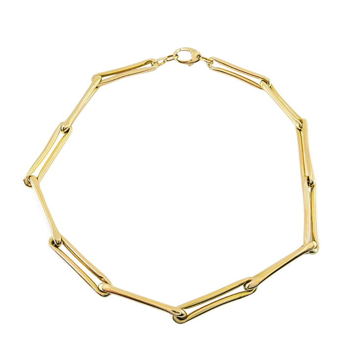 14k Gold Italian Elongated Bar Link Chain Necklace