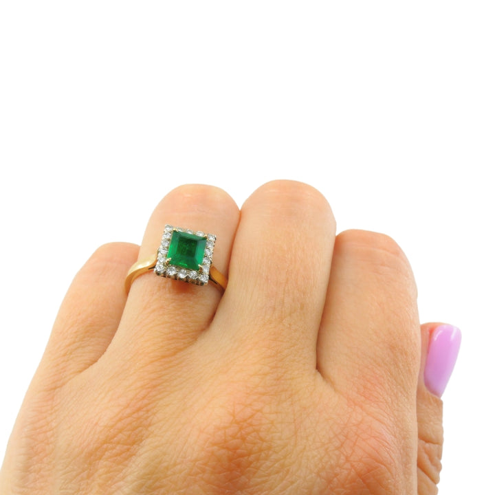 Emerald Ring Vintage 14k Gold Diamond