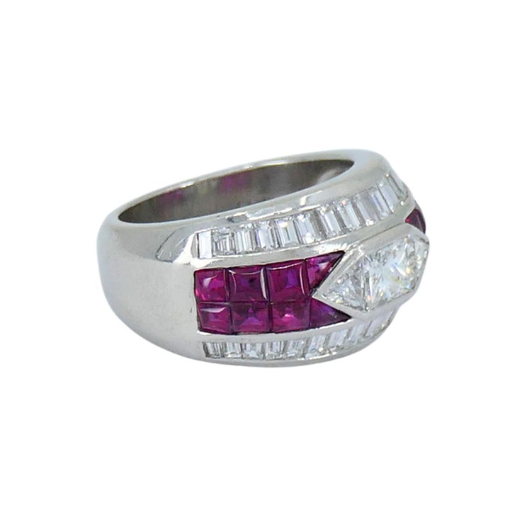 1960s Ruby Diamond Platinum Dome Ring 6.5
