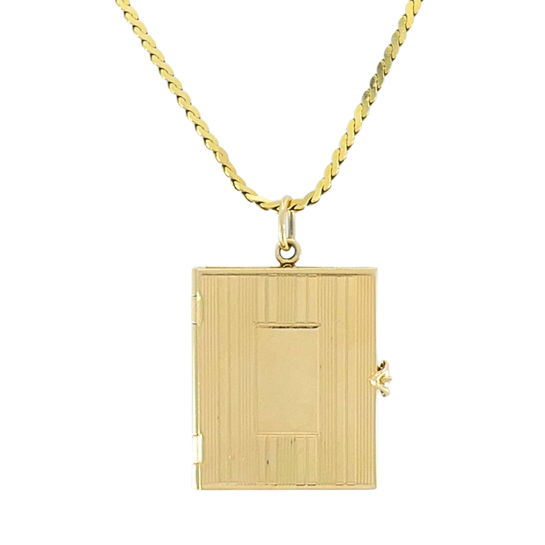 Vintage 14k Gold Book Locket Pendant 18k Gold Chain Necklace