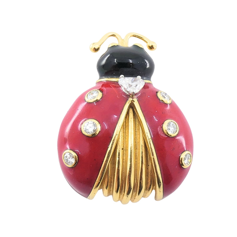 Oscar Heyman 18k Gold Diamond Enamel Ladybug Brooch