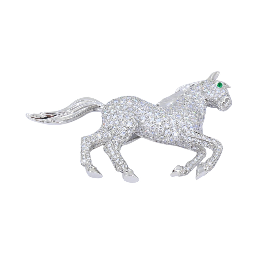 Vintage Cartier 18k Gold Diamond and Emerald Horse Brooch