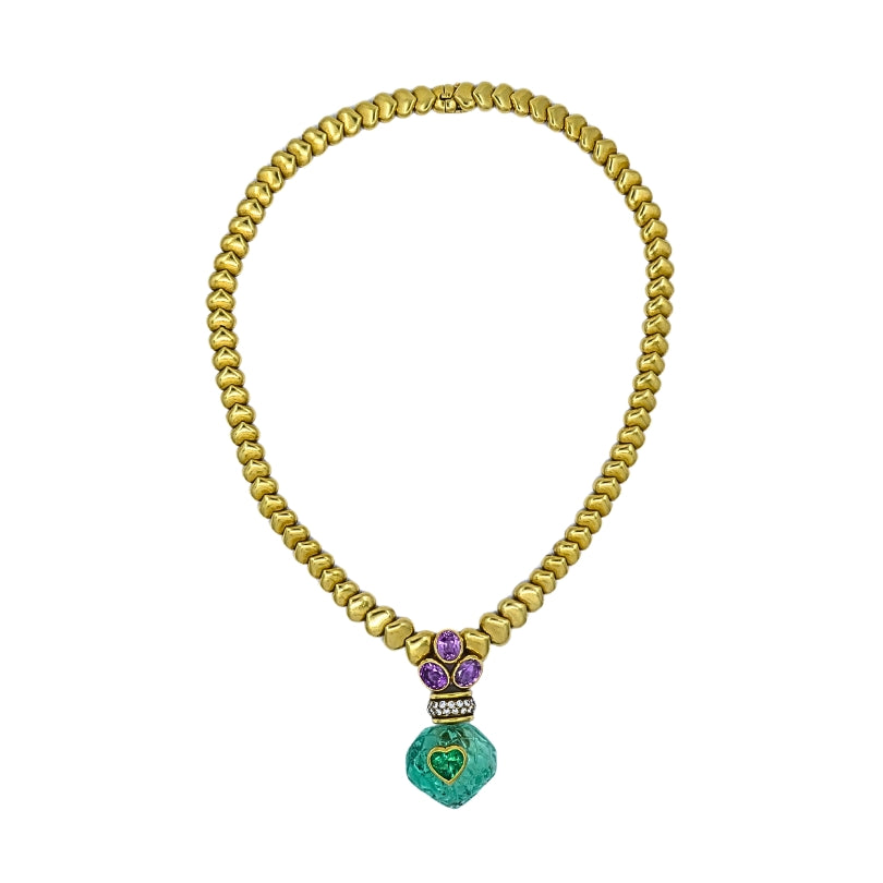 André Vassort 18k Gold Necklace Emerald Heart Pendant GIA