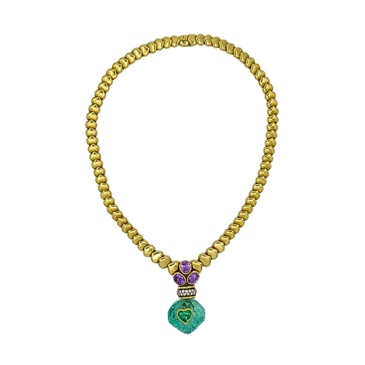 André Vassort 18k Gold Necklace Emerald Heart Pendant GIA