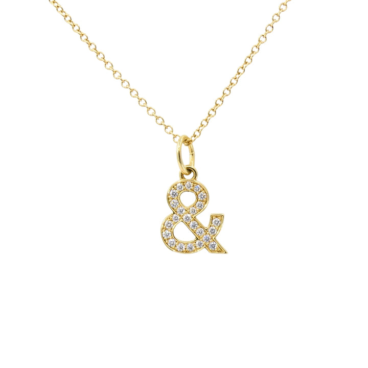 Tiffany & Co. Charm Pendant Necklace 18k Gold Diamond Ampersand Original Box