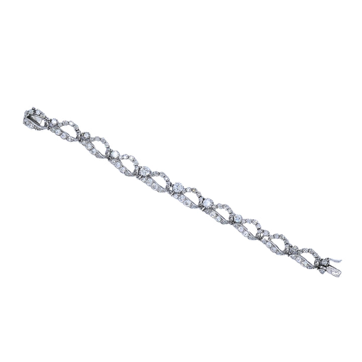 French Platinum Diamond Openwork Diamond Bracelet, 1960s