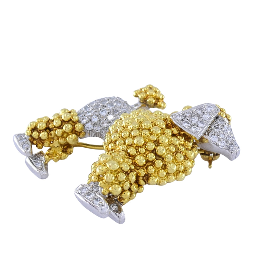 Vintage 18k Two-Tone Gold Pavé Diamond Poodle Brooch
