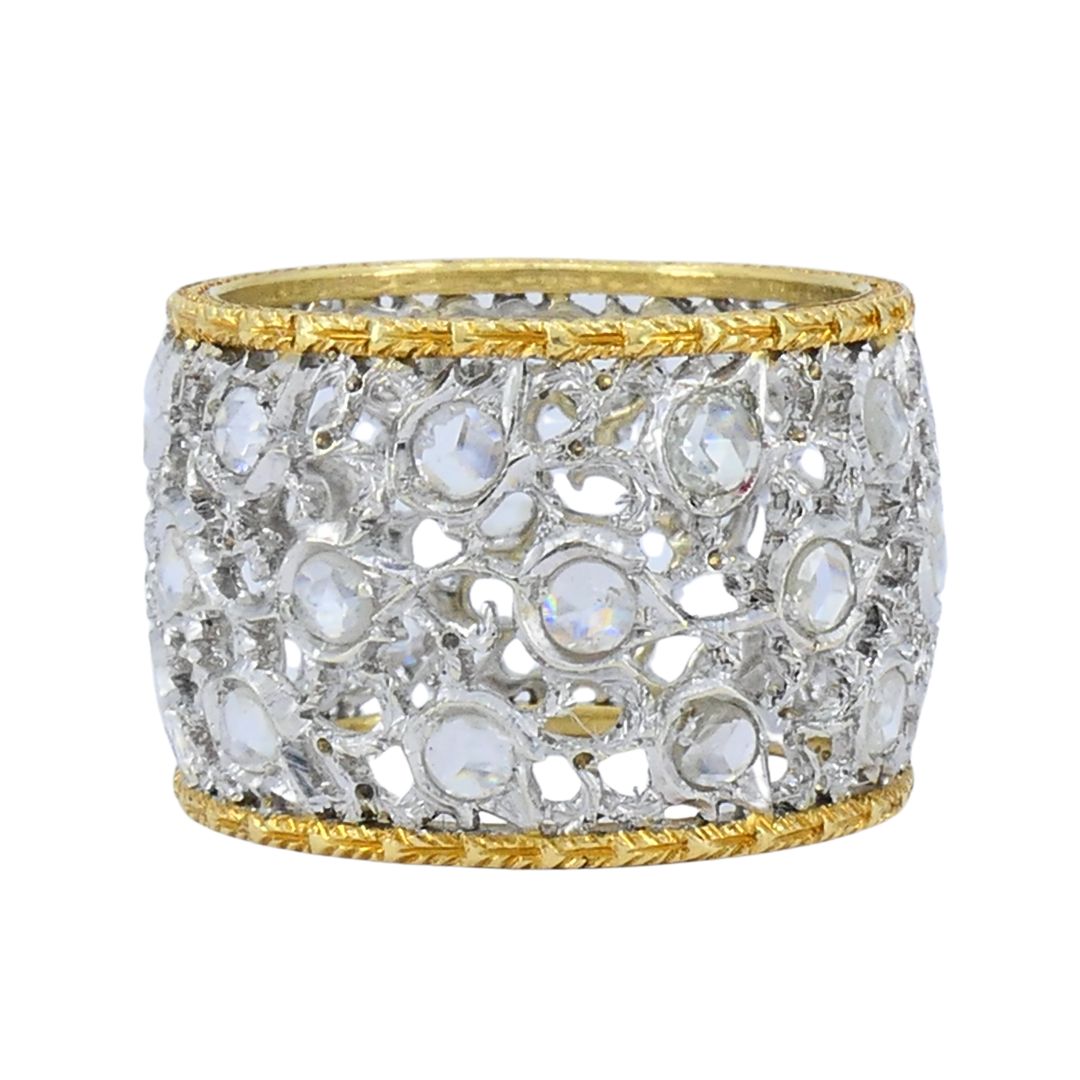 Vintage Buccellati 18k Two-tone Gold Diamond Open Work Band Ring