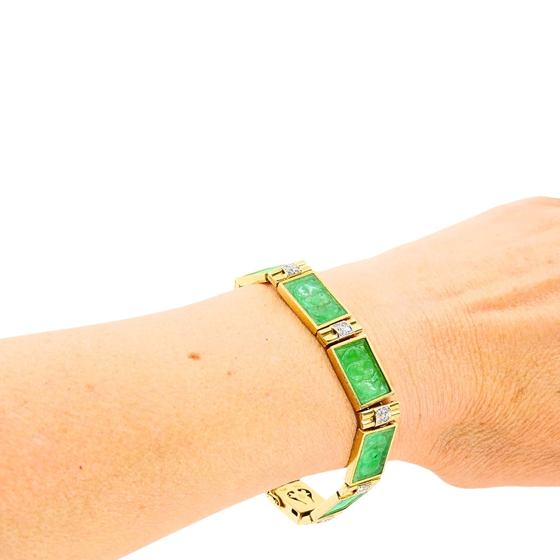 Vintage 18k Gold Jade Diamond Bracelet