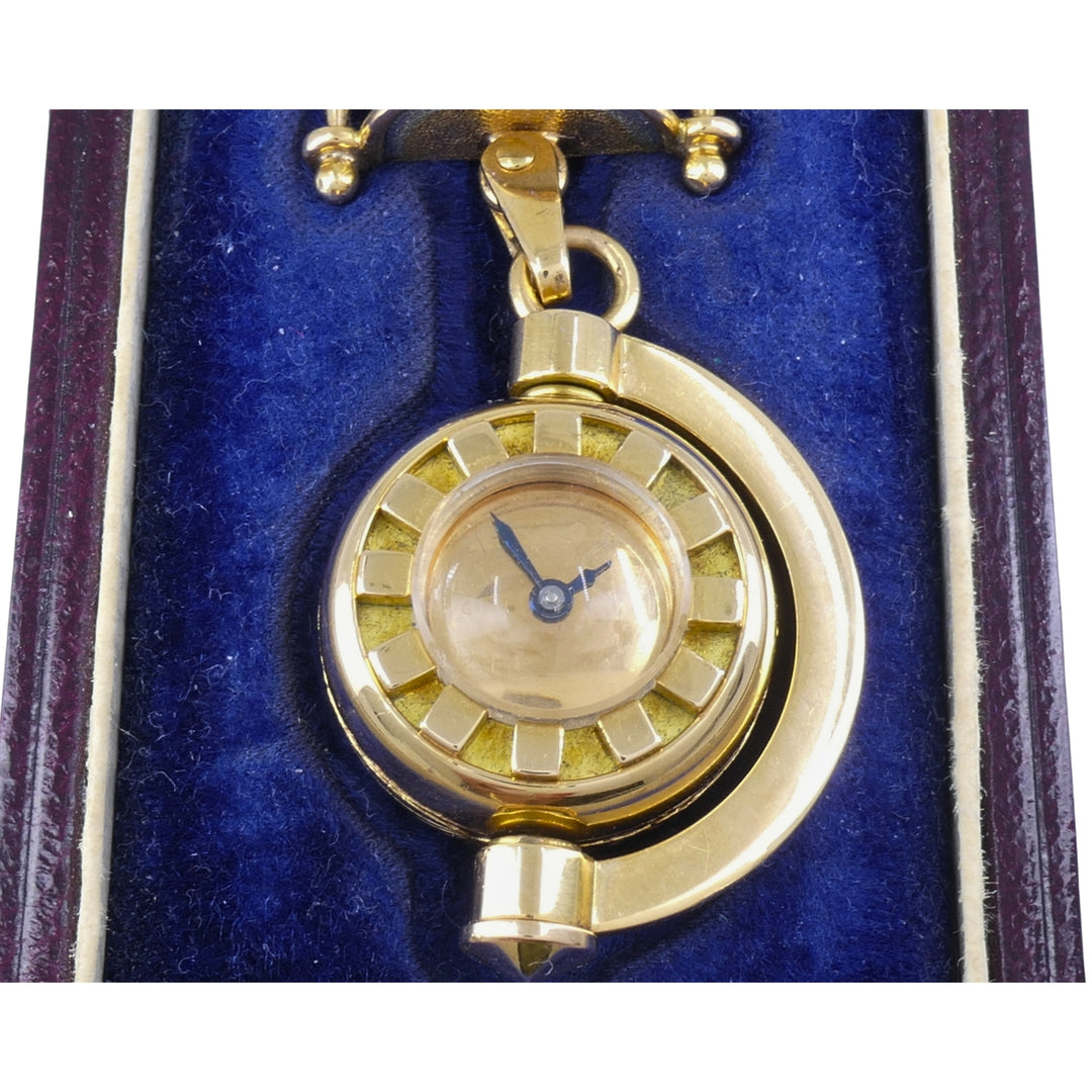 Vintage French Lapel Watch Pin Clip 18k Gold Diamonds